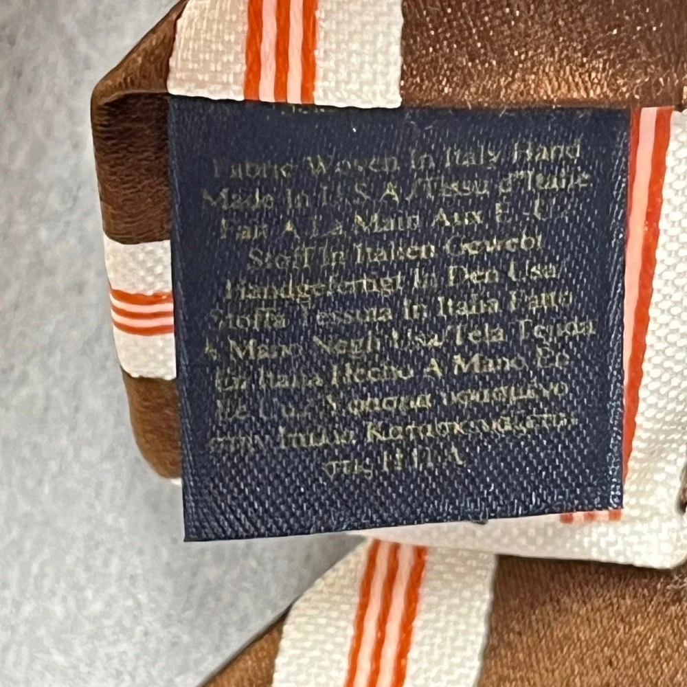 Brooks‎ Brothers Golden shiny Silk Tie Brown White Orange Striped Handmade USA